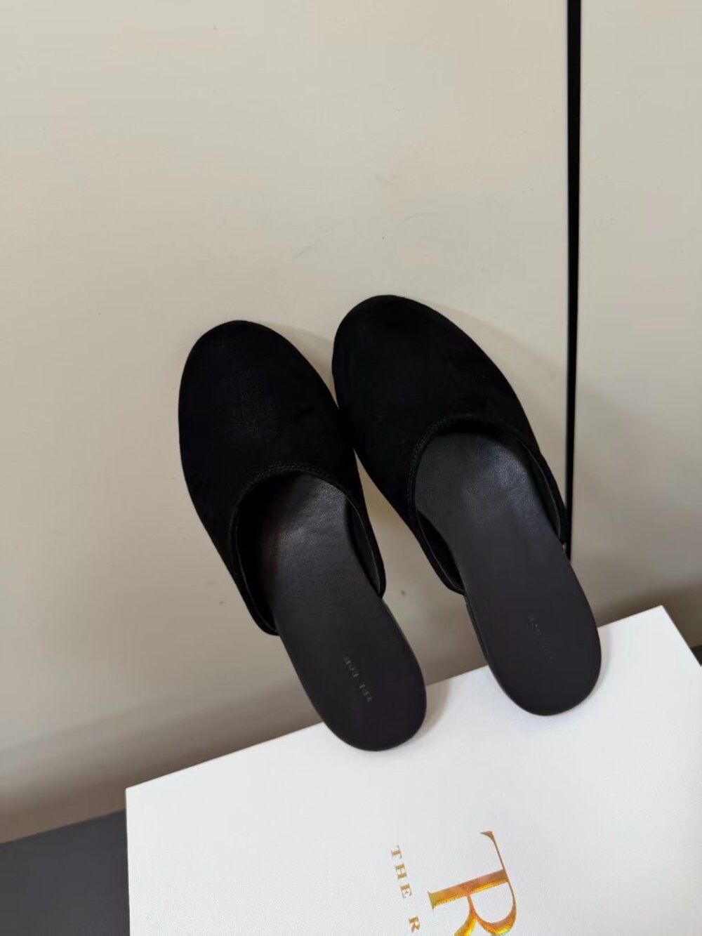 The Row Black Suede Backless Mules Round Toe Slip On Flat Slide Shoes